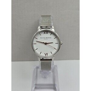 Olivia Burton London Womens Silver Mesh White Dial Quartz 30mm Watch New Battery